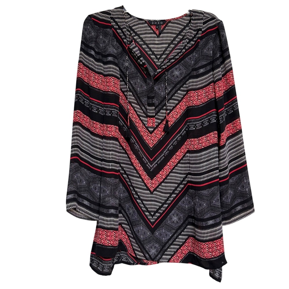 ZOZO‎ Womens Tassel V-Neck Tunic Top New Modern Boho Geometric Resort Chic Flowy